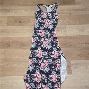 Hot Kiss Floral Maxi Dress in Navy with Pink and Light Blue Roses